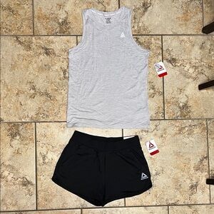 Reebok Light Gray Tank and Black Shorts Combo